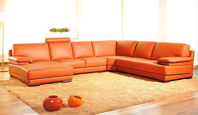 Homeroots 39" Orange Leather And Wood Sectional Sofa - Living Room Express