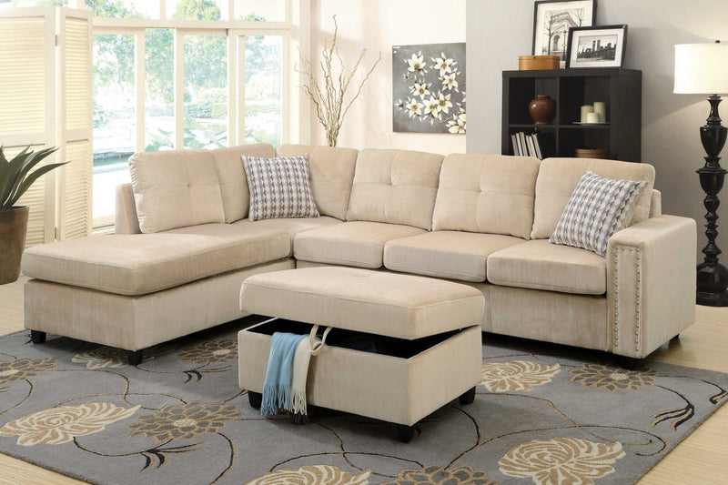 Homeroots Beige Velvet Stationary L Shaped Sofa And Chaise - Living Room Express