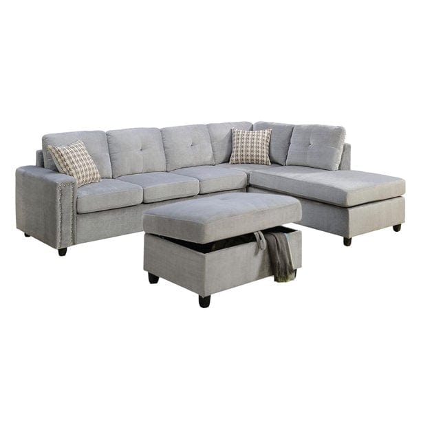 Homeroots Gray Velvet Stationary L Shaped Sofa And Chaise - Living Room Express