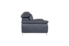 Homeroots Dark Blue Italian Leather Stationary Two Piece Sofa And Chaise - Living Room Express