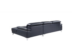 Homeroots Dark Blue Italian Leather Stationary Two Piece Sofa And Chaise - Living Room Express