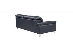 Homeroots Dark Blue Italian Leather Stationary Two Piece Sofa And Chaise - Living Room Express