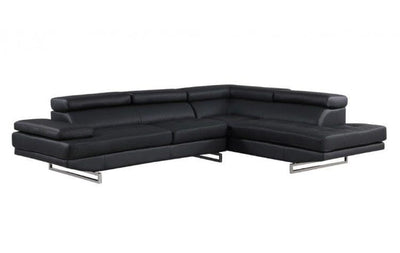 Homeroots Black Faux Leather Stationary Two Piece Sofa And Chaise - Living Room Express