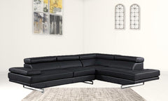 Homeroots Black Faux Leather Stationary Two Piece Sofa And Chaise - Living Room Express