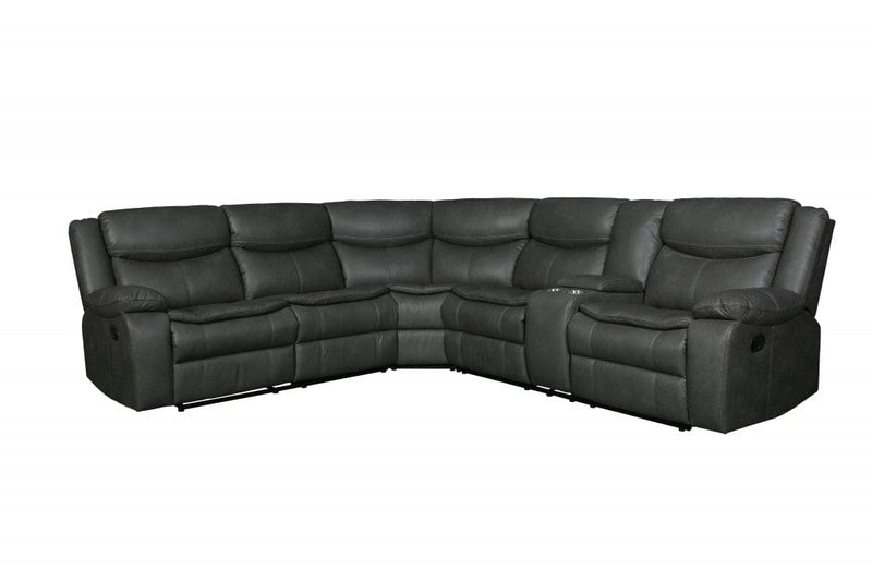 Homeroots Gray Faux Leather Reclining L Shaped Corner Sectional - Living Room Express