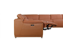 Homeroots Camel Faux Leather Power Reclining Corner Sectional - Living Room Express