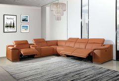 Homeroots Camel Faux Leather Power Reclining L Shaped Corner Sectional - Living Room Express