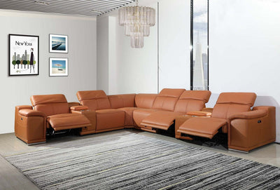 Homeroots Camel Faux Leather Power Reclining L Shaped Corner Sectional - Living Room Express