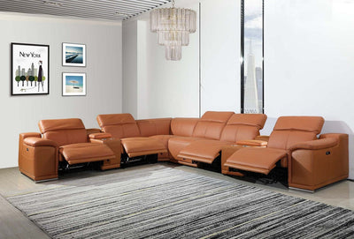 Homeroots Camel Faux Leather Power Reclining L Shaped Corner Sectional - Living Room Express