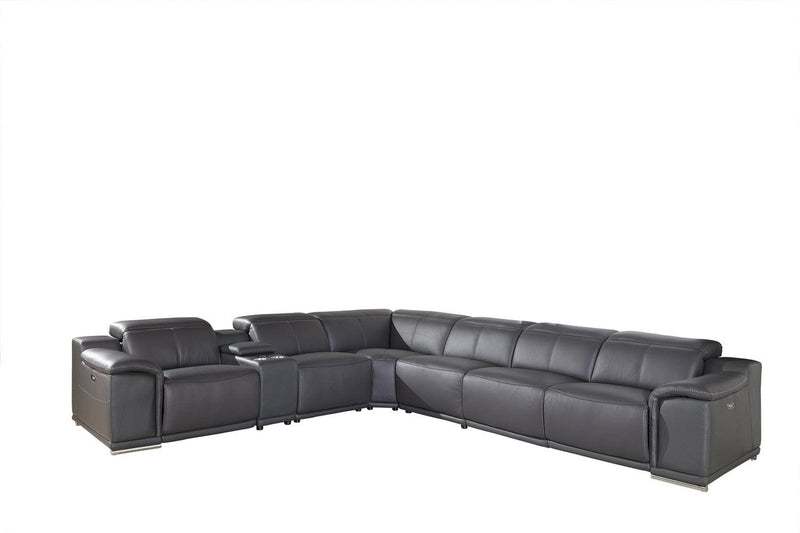 Homeroots Gray Faux Leather Power Reclining L Shaped Corner Sectional - Living Room Express