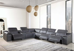 Homeroots Gray Top Grain Leather Reclining L Shaped Corner Sectional - Living Room Express