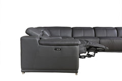 Homeroots Gray Top Grain Leather Reclining L Shaped Corner Sectional - Living Room Express