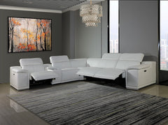 Homeroots White Italian Leather Power Reclining L Shaped Corner Sectional - Living Room Express