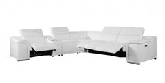 Homeroots White Italian Leather Power Reclining L Shaped Corner Sectional - Living Room Express