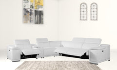 Homeroots White Italian Leather Power Reclining L Shaped Corner Sectional - Living Room Express