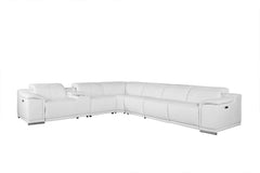 Homeroots White Genuine Leather Power Reclining 7Pc Sectional - Living Room Express