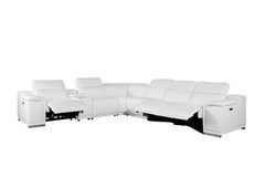 Homeroots White Genuine Leather Power Reclining 7Pc Sectional - Living Room Express