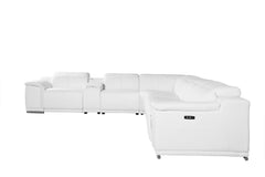 Homeroots White Genuine Leather Power Reclining 7Pc Sectional - Living Room Express