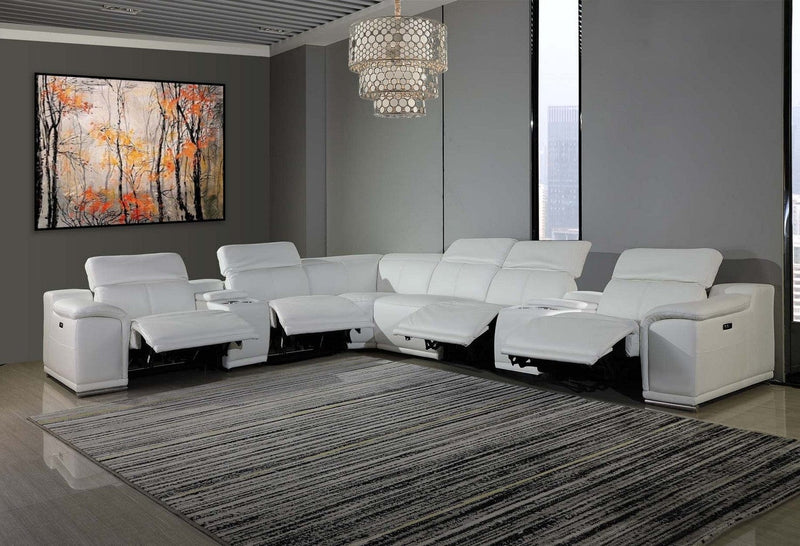 Homeroots White Faux Leather Power Reclining L Shaped Corner Sectional - Living Room Express