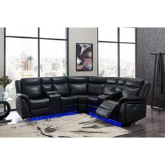 Homeroots Black Faux Leather Power Reclining Three Piece Corner Sectional - Living Room Express