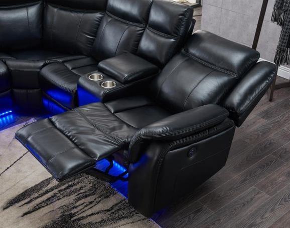 Homeroots Black Faux Leather Power Reclining Three Piece Corner Sectional - Living Room Express