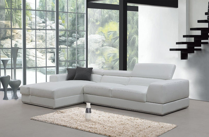 Homeroots Contemporary White Leather Left Facing Wide Arm Sectional Sofa - Living Room Express