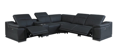 Homeroots Black Italian Leather Power Recline Six Piece Corner Sectional - Living Room Express