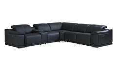 Homeroots Black Italian Leather Power Recline Six Piece Corner Sectional - Living Room Express