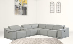 Homeroots Light Gray Italian Leather Power Recline Corner Sectional - Living Room Express