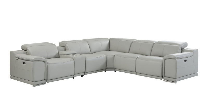 Homeroots Light Gray Italian Leather Power Recline Corner Sectional - Living Room Express