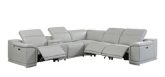 Homeroots Light Gray Italian Leather Power Recline Corner Sectional - Living Room Express