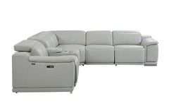 Homeroots Light Gray Italian Leather Power Recline Corner Sectional - Living Room Express