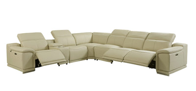 Homeroots Beige Italian Leather Power Recline Seven Piece Corner Sectional - Living Room Express