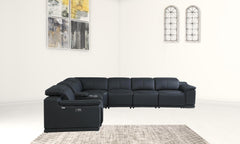 Homeroots Black Italian Leather Power Recline Seven Piece Corner Sectional - Living Room Express