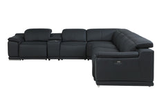 Homeroots Black Italian Leather Power Recline Seven Piece Corner Sectional - Living Room Express