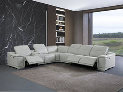 Homeroots Light Gray Italian Leather Power Recline Corner Sectional - Living Room Express