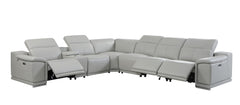 Homeroots Light Gray Italian Leather Power Recline Corner Sectional - Living Room Express