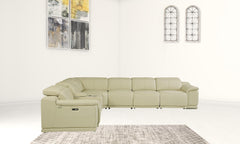 Homeroots Beige Italian Leather Power Recline Seven Piece Corner Sectional - Living Room Express