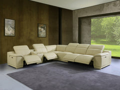 Homeroots Beige Italian Leather Power Recline Seven Piece Corner Sectional - Living Room Express