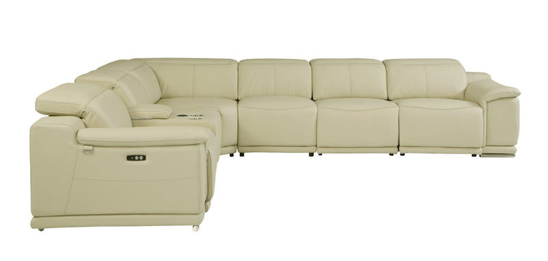 Homeroots Beige Italian Leather Power Recline Seven Piece Corner Sectional - Living Room Express