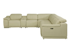 Homeroots Beige Italian Leather Power Recline Seven Piece Corner Sectional - Living Room Express