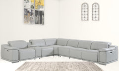 Homeroots Light Gray Italian Leather Power Recline Corner Sectional - Living Room Express