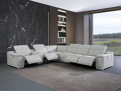 Homeroots Light Gray Italian Leather Power Recline Corner Sectional - Living Room Express