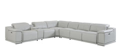 Homeroots Light Gray Italian Leather Power Recline Corner Sectional - Living Room Express