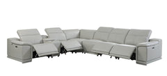 Homeroots Light Gray Italian Leather Power Recline Corner Sectional - Living Room Express