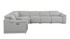 Homeroots Light Gray Italian Leather Power Recline Corner Sectional - Living Room Express