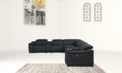 Homeroots Black Italian Leather Power Recline Eight Piece Corner Sectional - Living Room Express