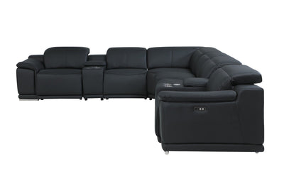 Homeroots Black Italian Leather Power Recline Eight Piece Corner Sectional - Living Room Express