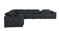 Homeroots Black Italian Leather Power Recline Eight Piece Corner Sectional - Living Room Express