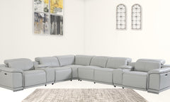 Homeroots Light Gray Italian Leather Power Recline Corner Sectional - Living Room Express